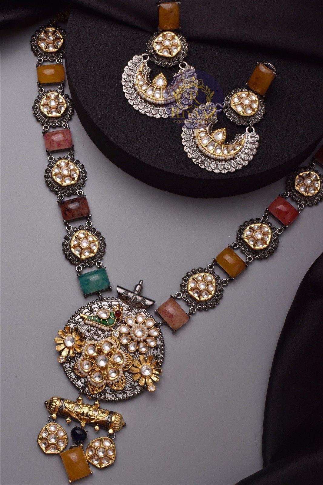 GlambyRivaaz Necklaces Veda Multicolored Long Oxidized Fusion Necklace