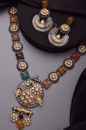 GlambyRivaaz Necklaces Veda Multicolored Long Oxidized Fusion Necklace