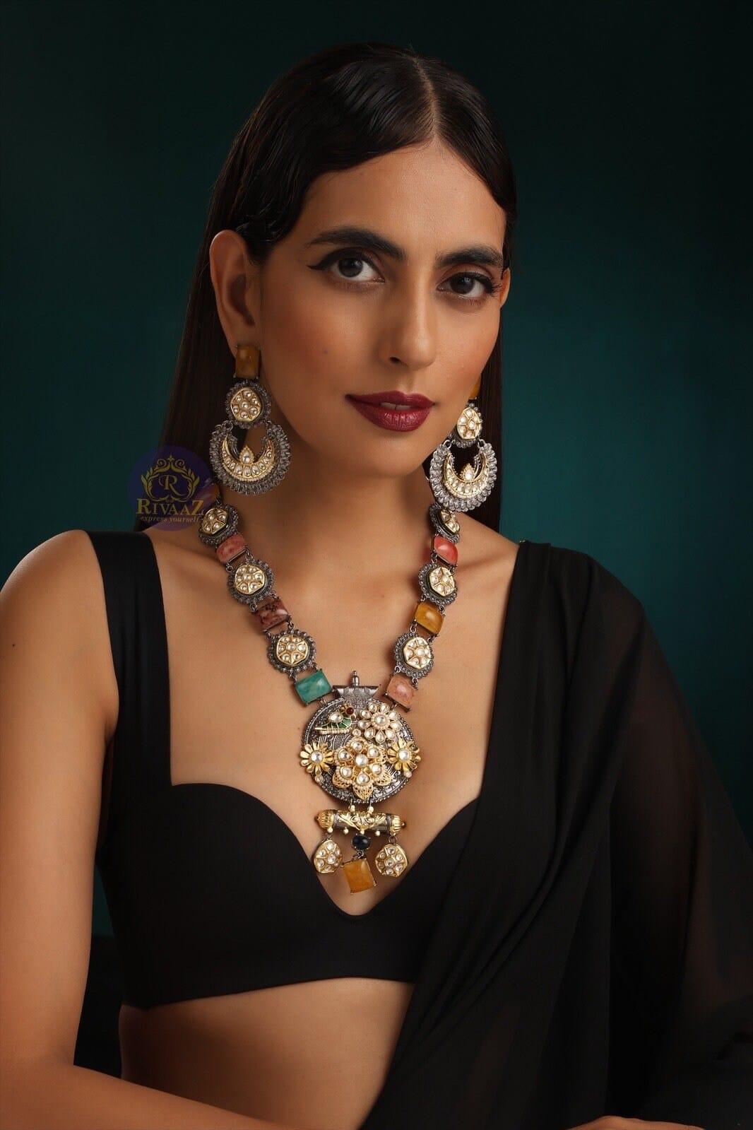 GlambyRivaaz Necklaces Veda Multicolored Long Oxidized Fusion Necklace