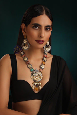 GlambyRivaaz Necklaces Veda Multicolored Long Oxidized Fusion Necklace
