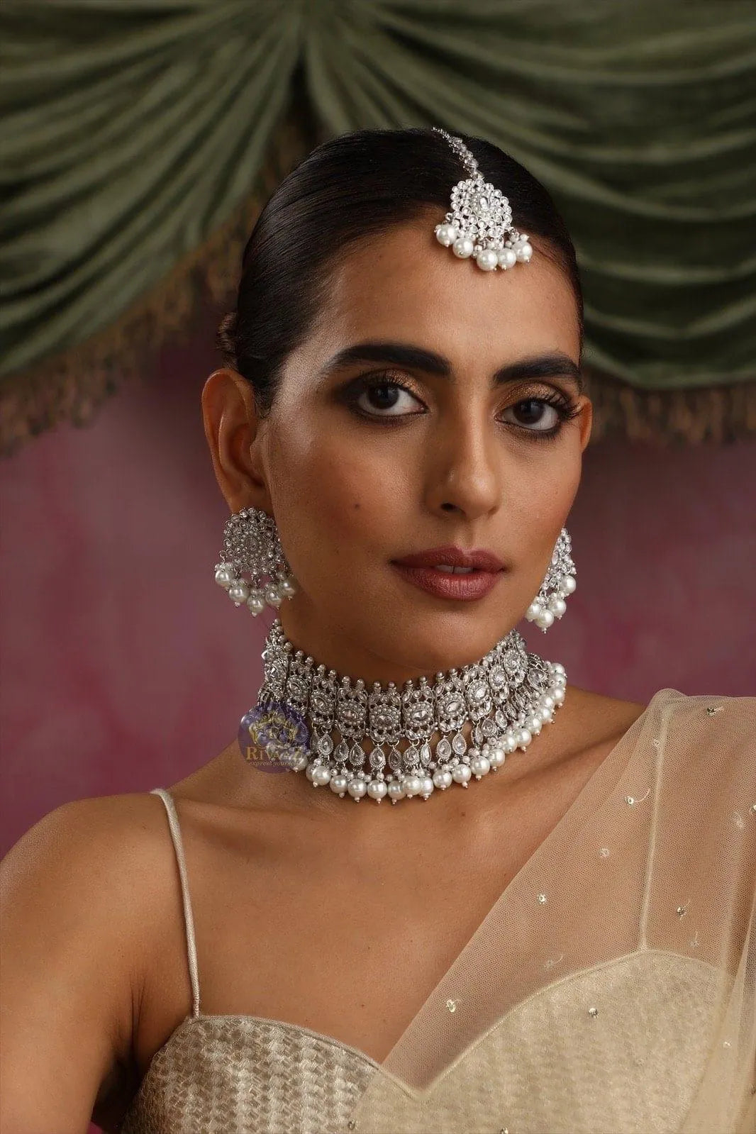 GlambyRivaaz Necklaces Zia Silver Polki Necklace Set