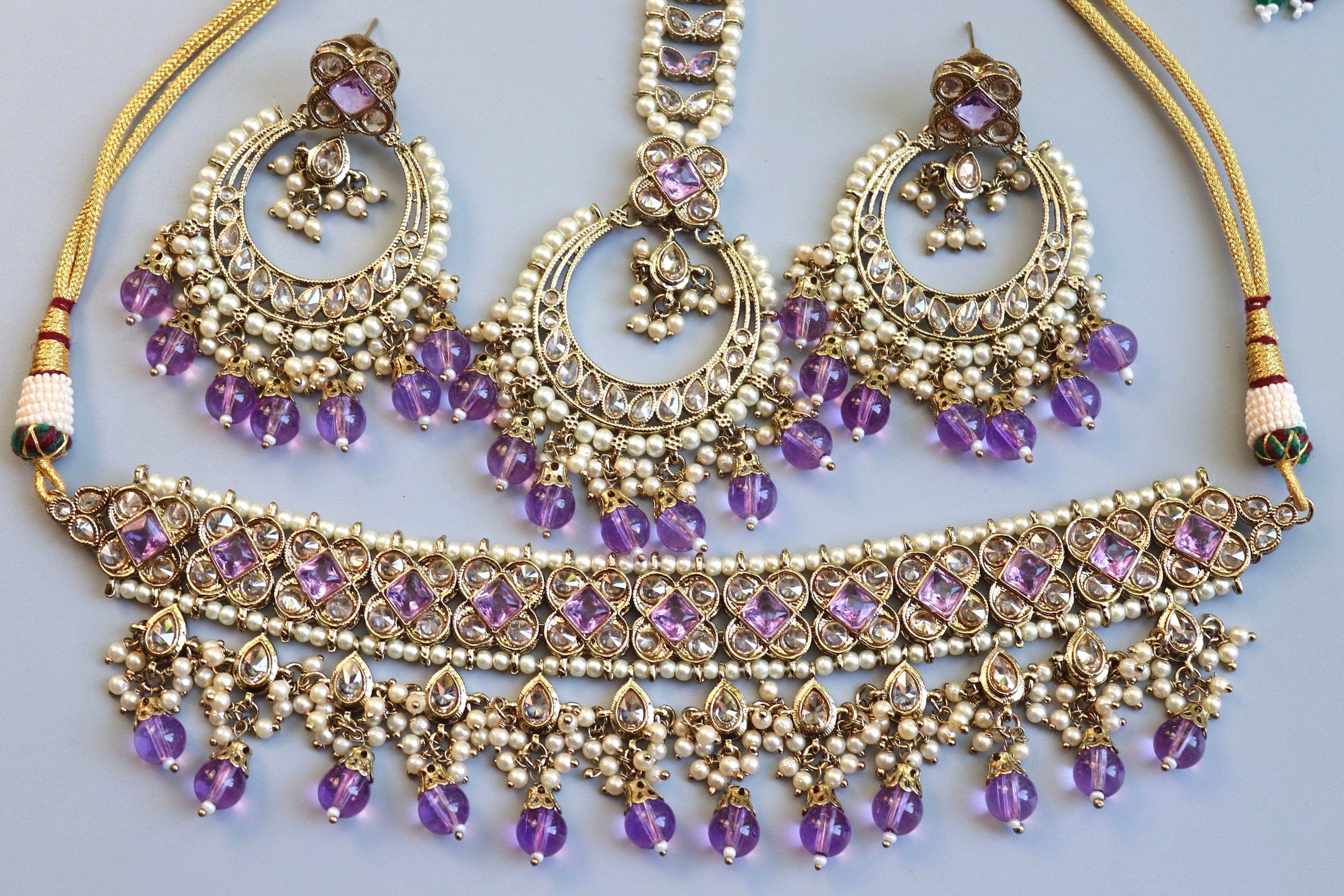 GlambyRivaaz Necklaces Ziva Lavender Polki Choker Set