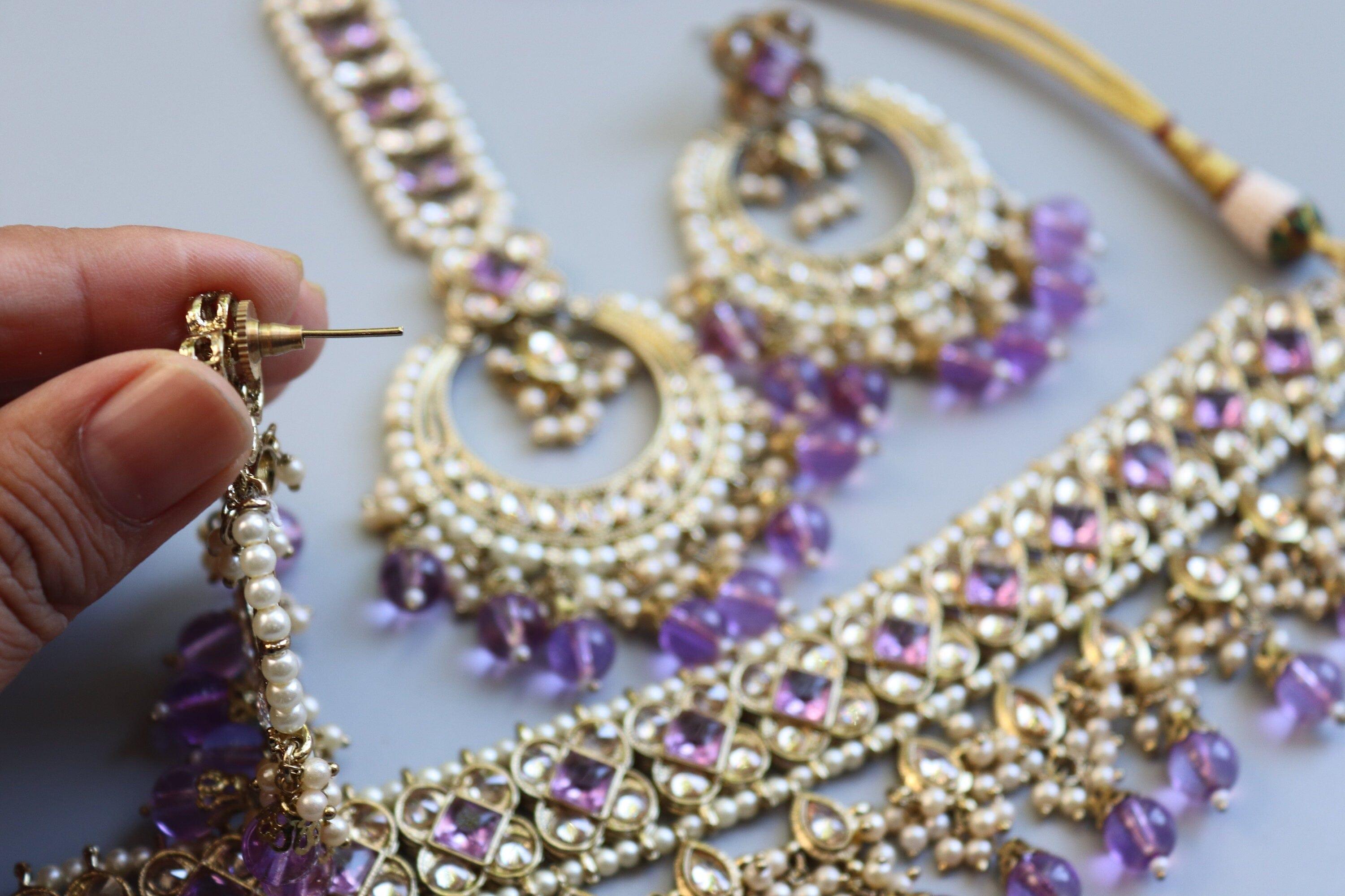 GlambyRivaaz Necklaces Ziva Lavender Polki Choker Set