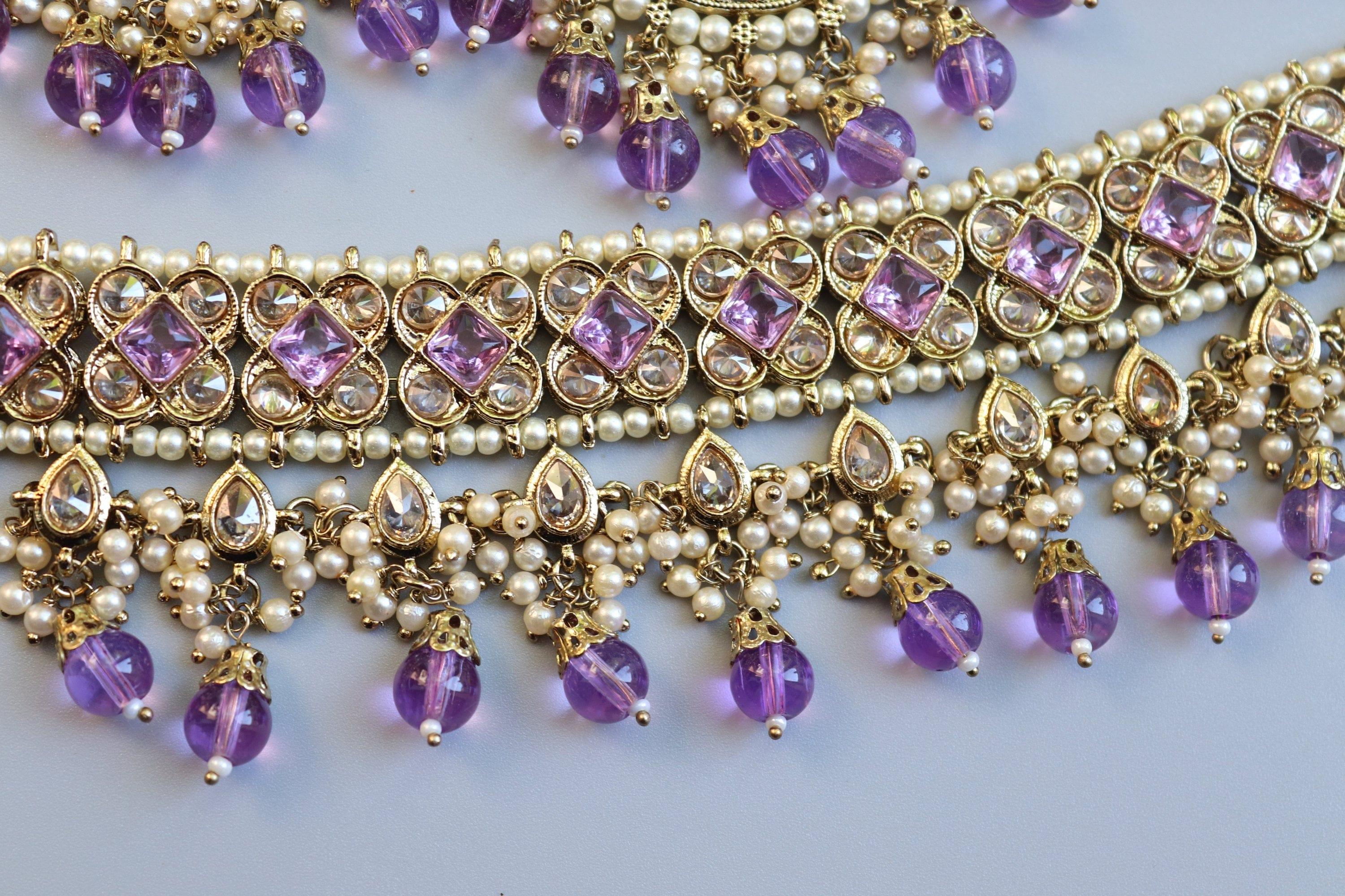 GlambyRivaaz Necklaces Ziva Lavender Polki Choker Set