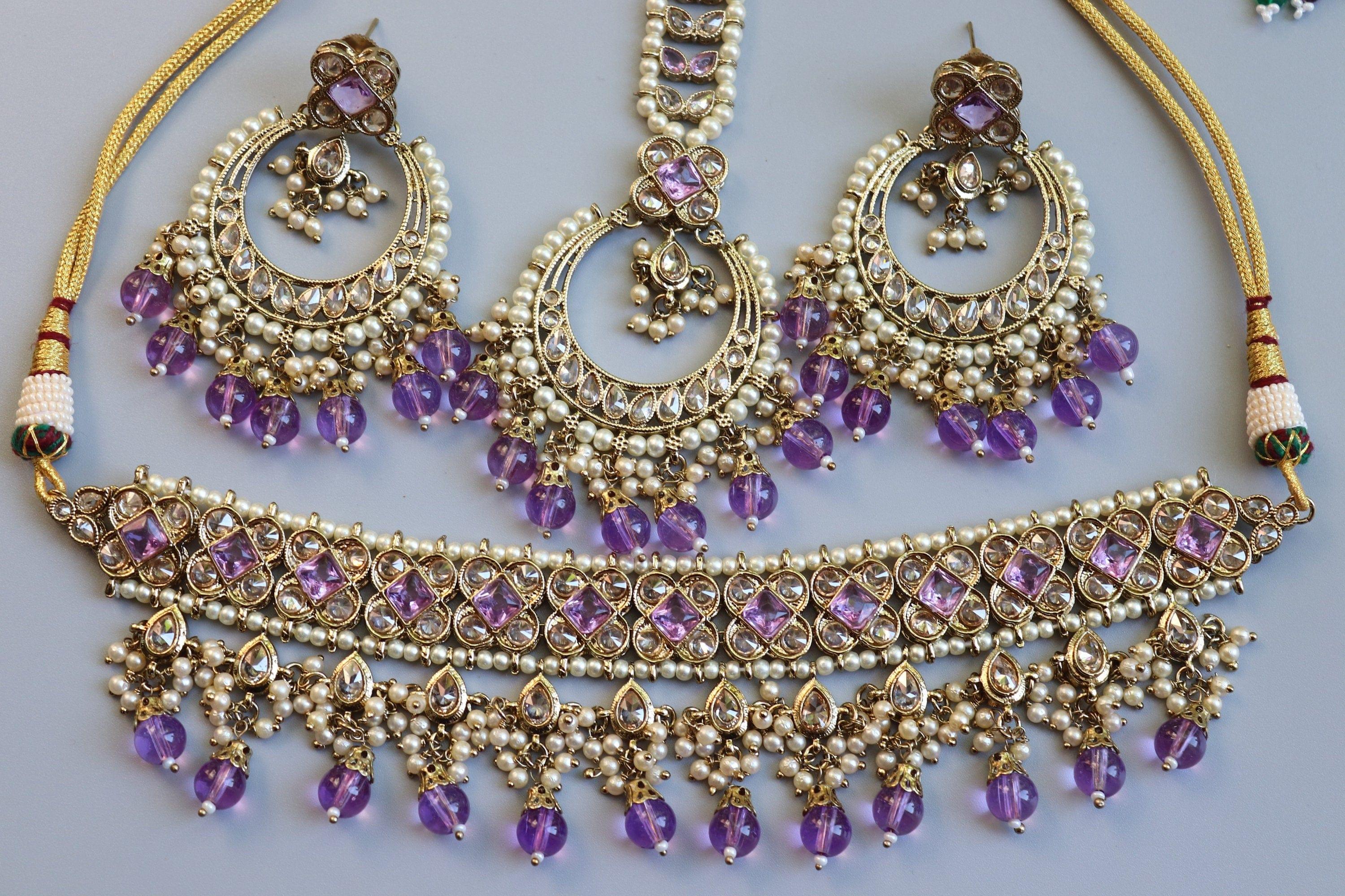 GlambyRivaaz Necklaces Ziva Lavender Polki Choker Set