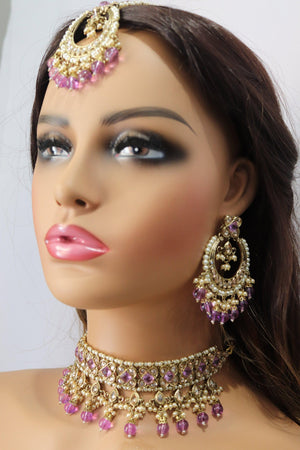GlambyRivaaz Necklaces Ziva Lavender Polki Choker Set