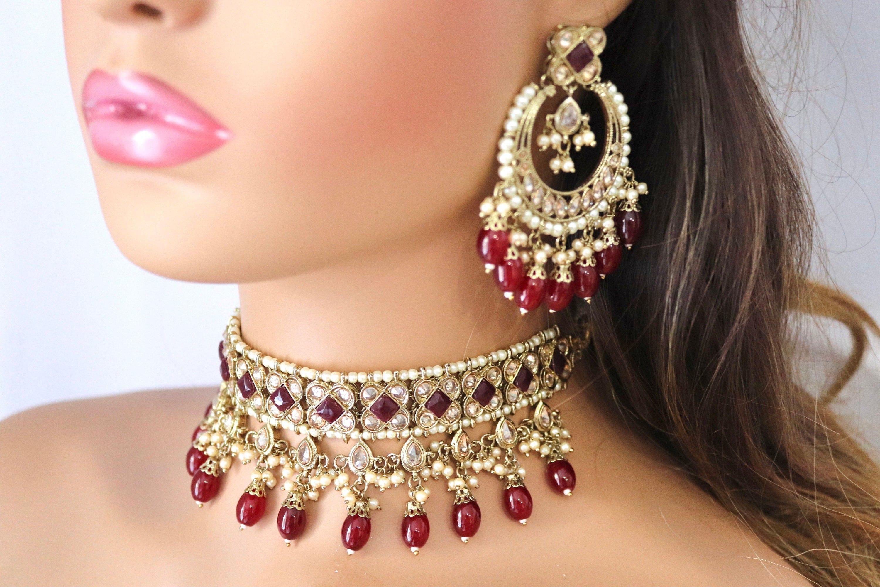 GlambyRivaaz Necklaces Ziva Maroon Polki Choker Set