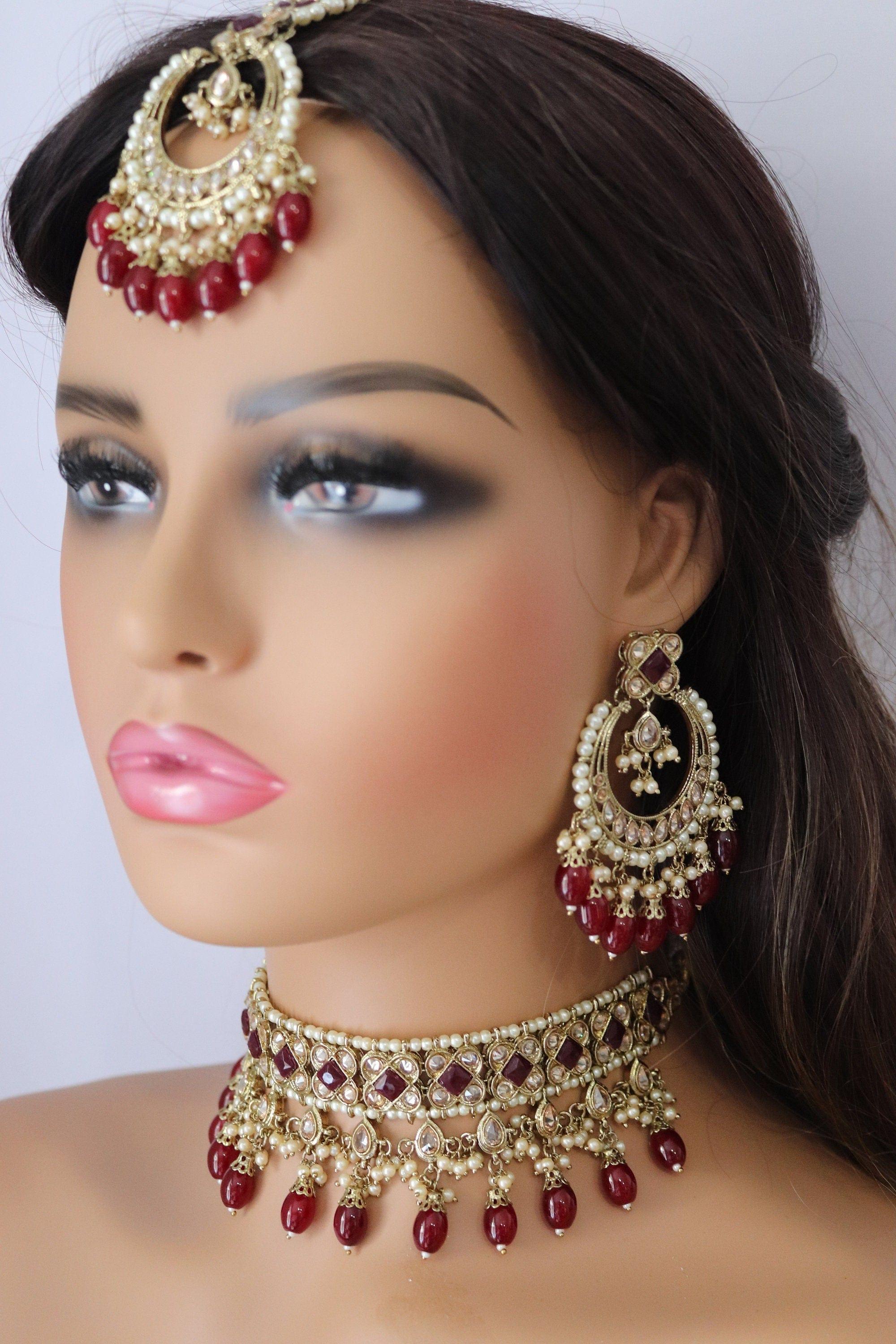 GlambyRivaaz Necklaces Ziva Maroon Polki Choker Set