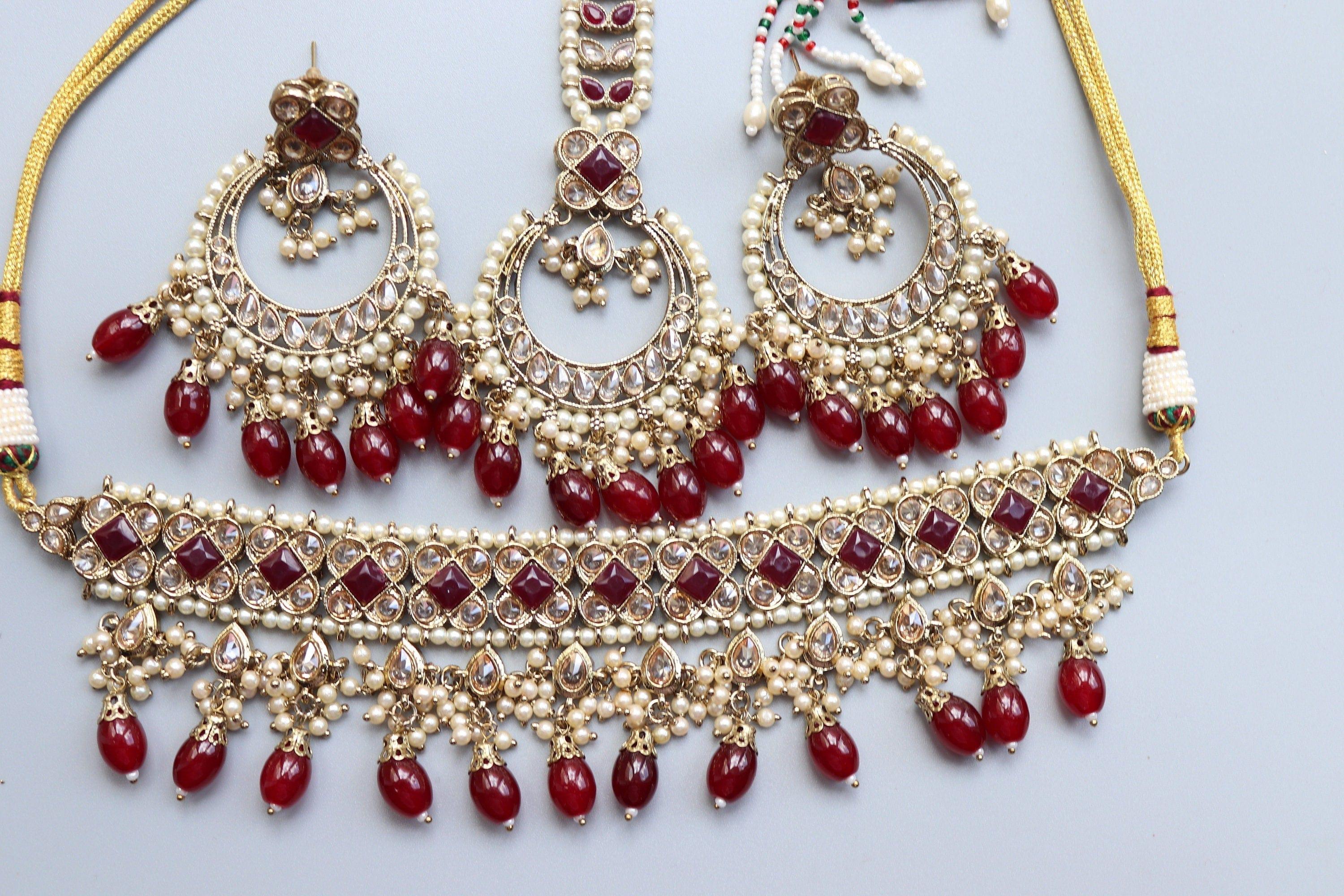 GlambyRivaaz Necklaces Ziva Maroon Polki Choker Set