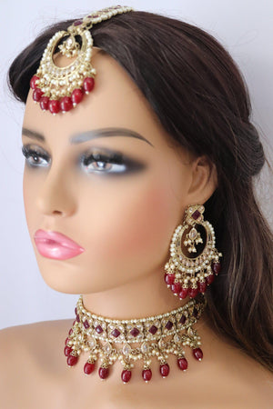 GlambyRivaaz Necklaces Ziva Maroon Polki Choker Set
