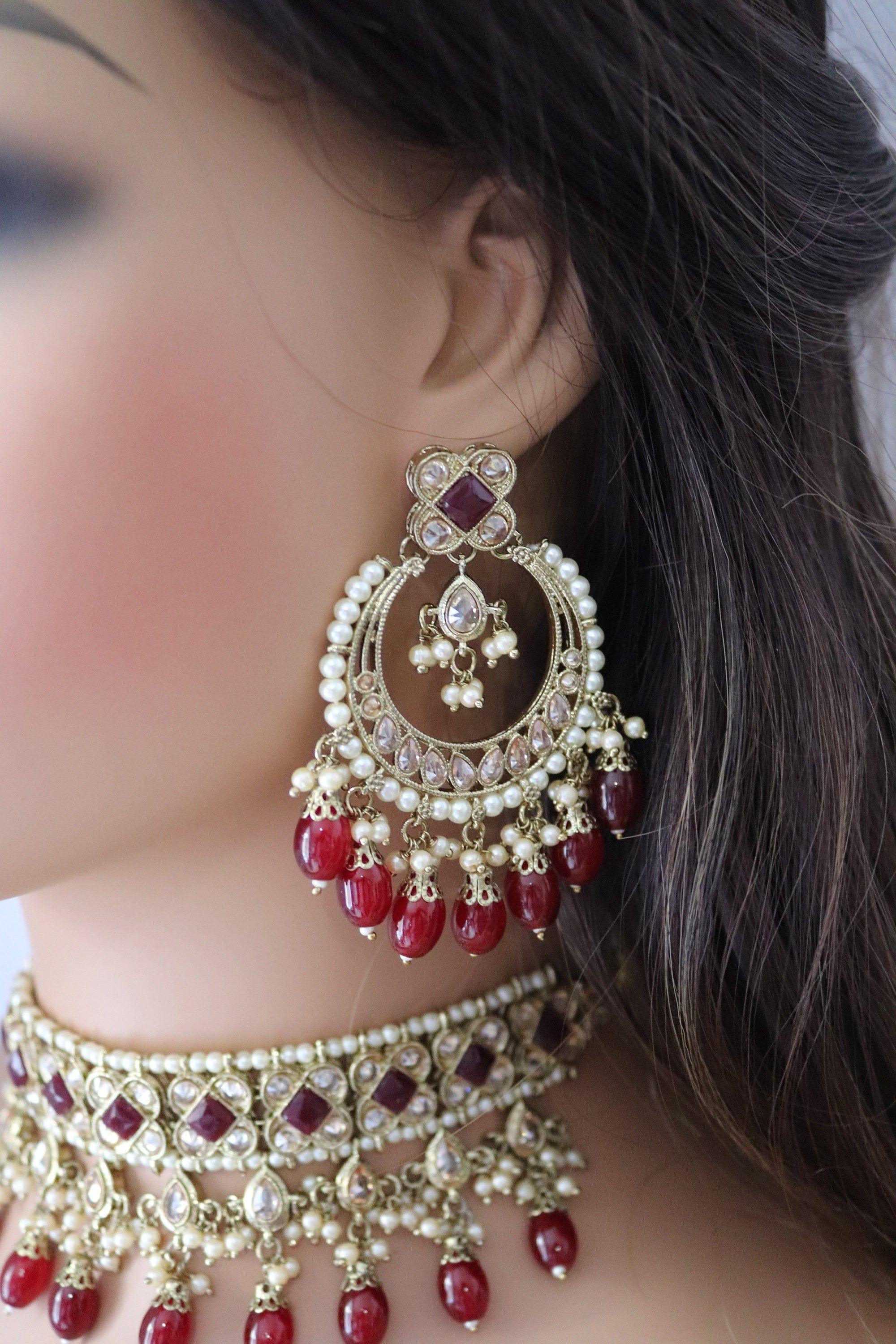 GlambyRivaaz Necklaces Ziva Maroon Polki Choker Set