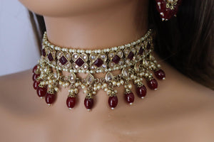 GlambyRivaaz Necklaces Ziva Maroon Polki Choker Set