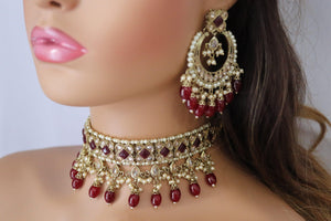 GlambyRivaaz Necklaces Ziva Maroon Polki Choker Set