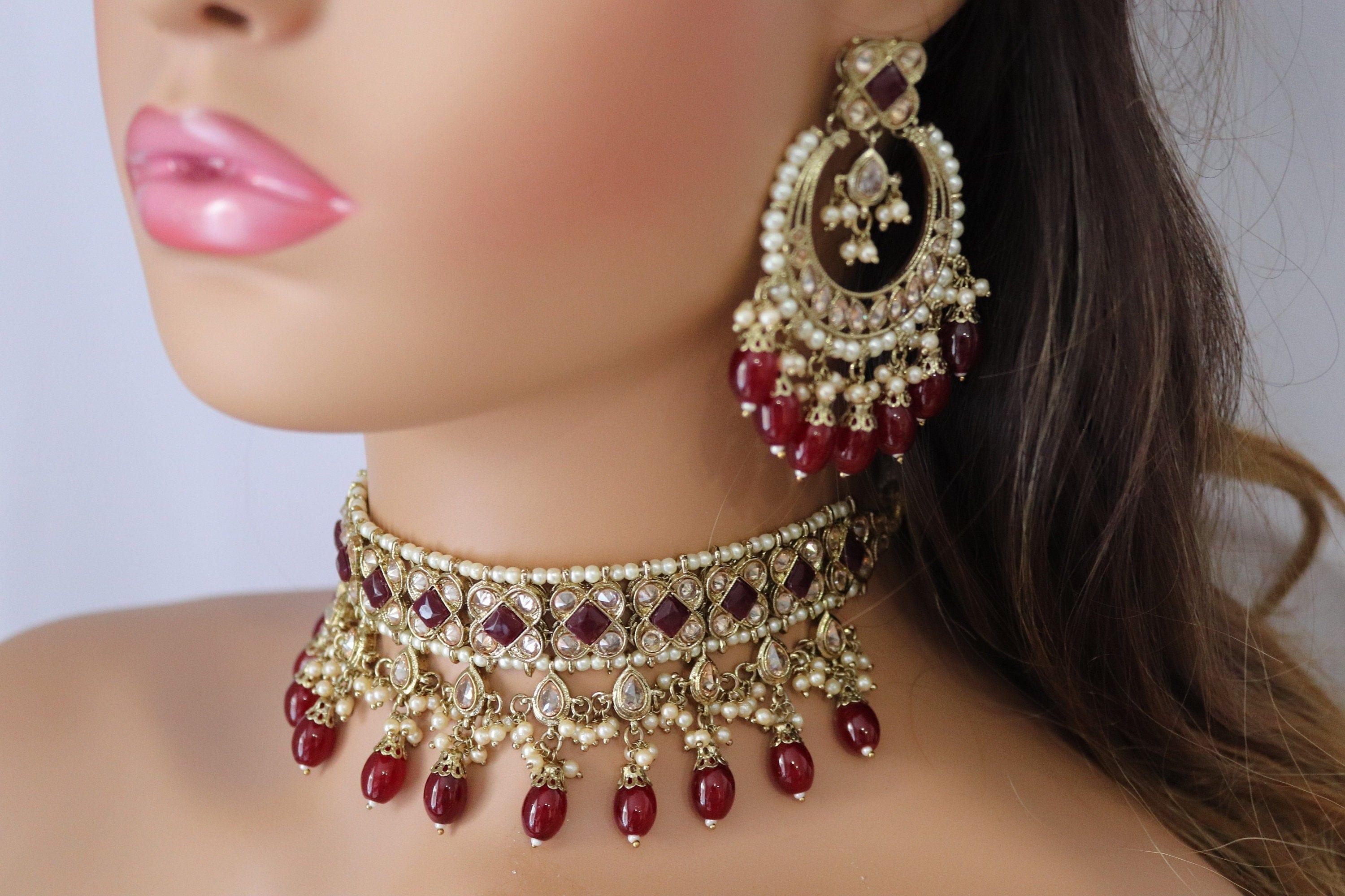 GlambyRivaaz Necklaces Ziva Maroon Polki Choker Set