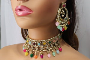 GlambyRivaaz Necklaces Ziva Multicolored Polki Choker Set