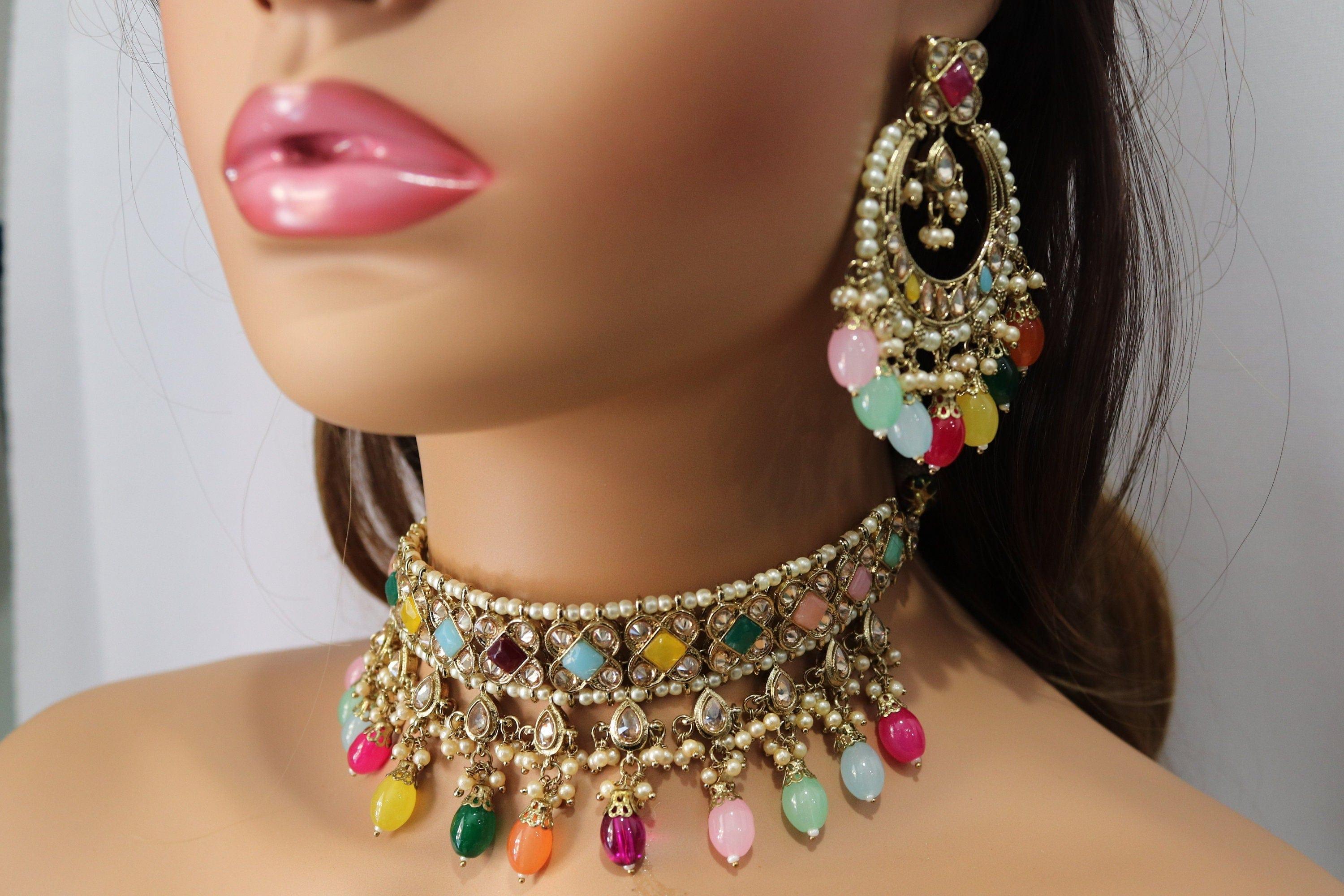 GlambyRivaaz Necklaces Ziva Multicolored Polki Choker Set