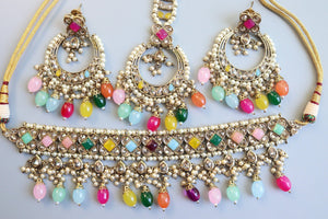 GlambyRivaaz Necklaces Ziva Multicolored Polki Choker Set
