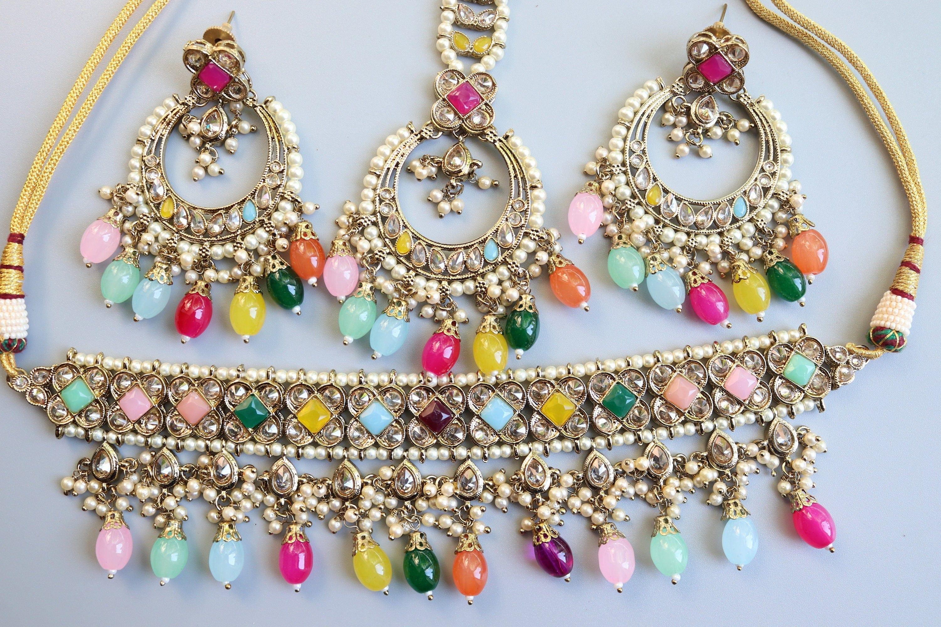 GlambyRivaaz Necklaces Ziva Multicolored Polki Choker Set