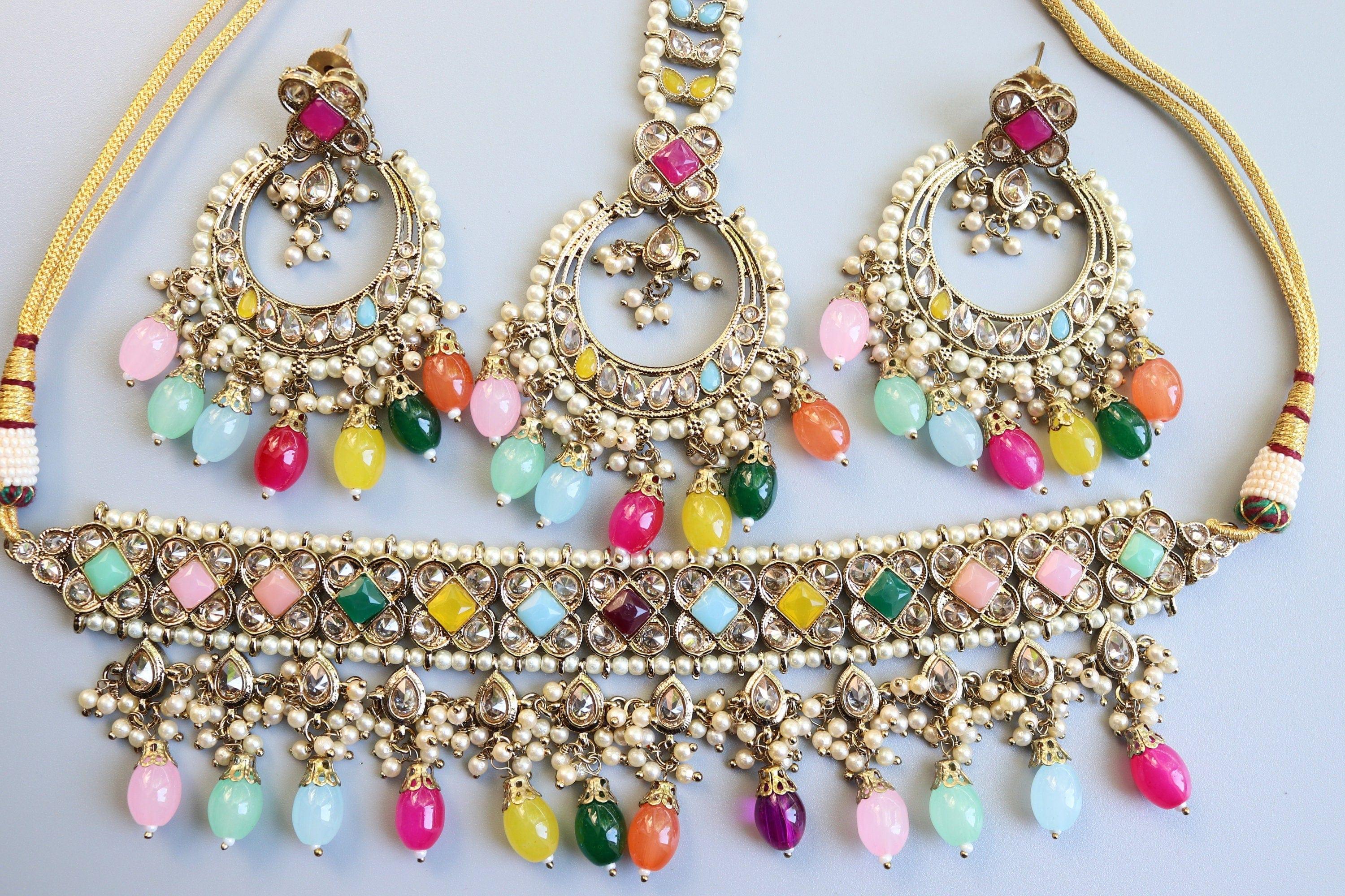 GlambyRivaaz Necklaces Ziva Multicolored Polki Choker Set