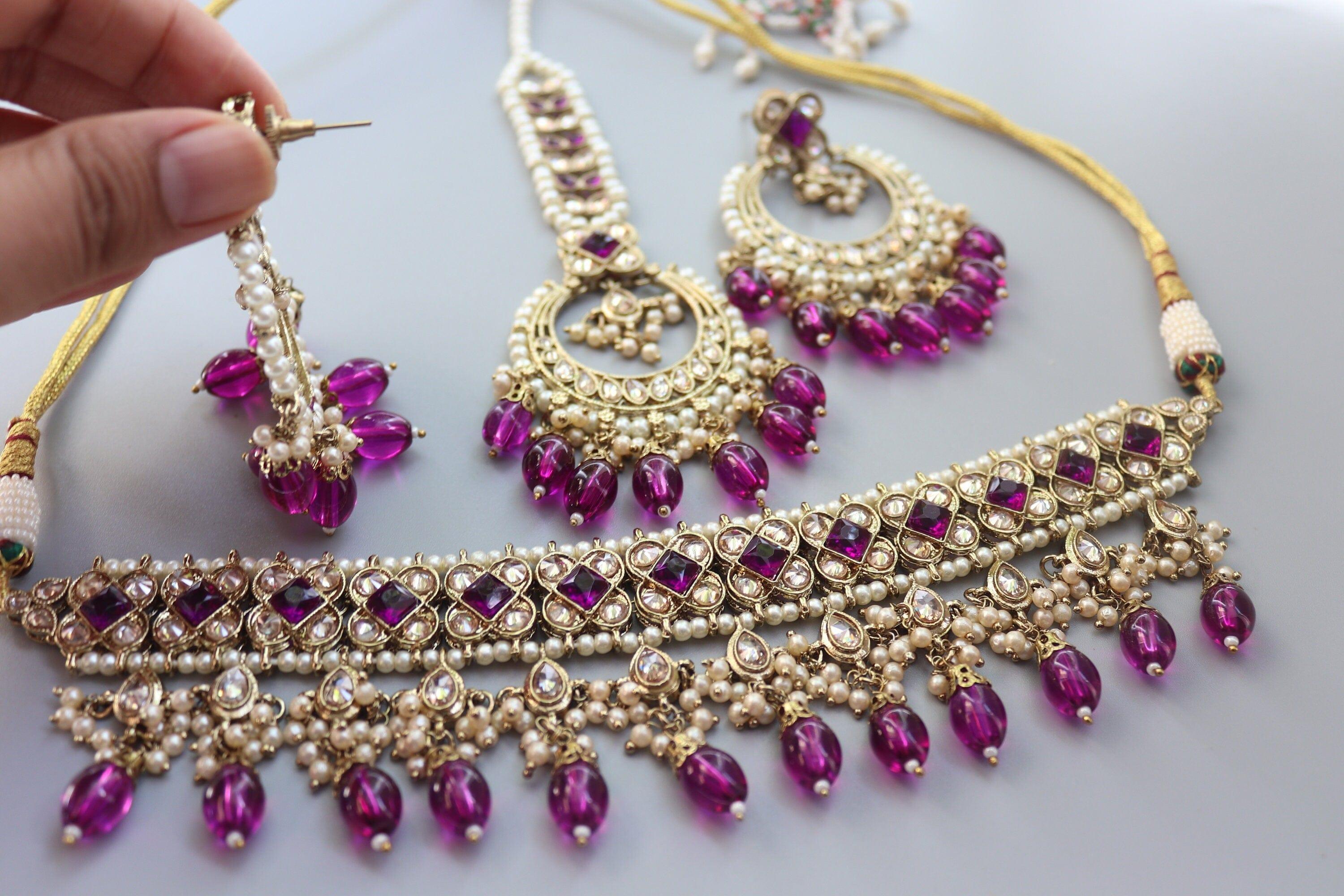 GlambyRivaaz Necklaces Ziva Purple Polki Choker Set