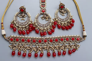 GlambyRivaaz Necklaces Ziva Red Polki Choker Set With Earrings