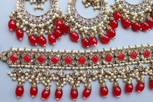 GlambyRivaaz Necklaces Ziva Red Polki Choker Set With Earrings