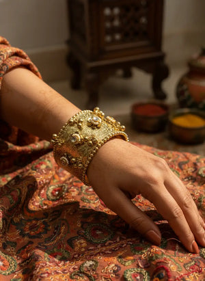 Gold Kundan Cuff Bracelet