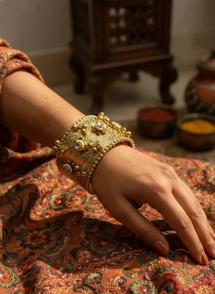 Gold Kundan Cuff Bracelet