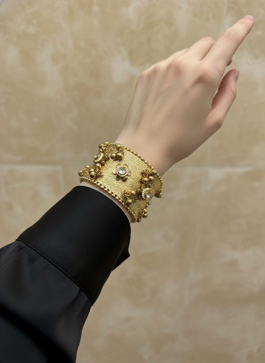Gold Kundan Cuff Bracelet