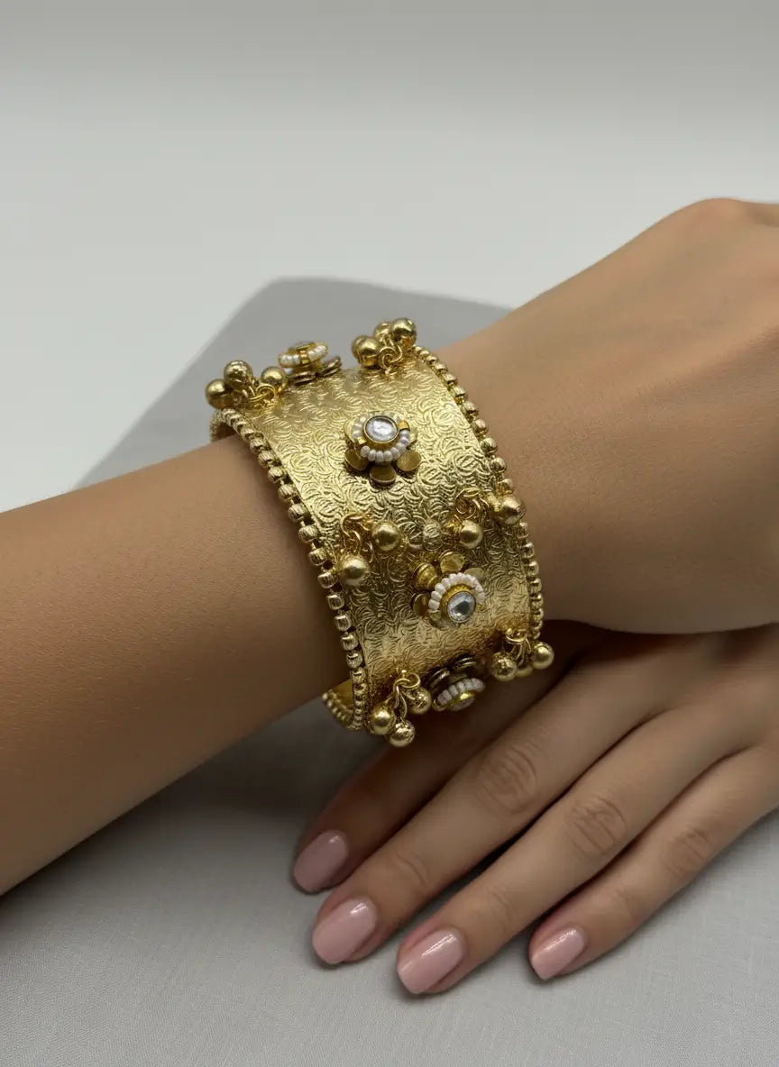 Gold Kundan Cuff Bracelet