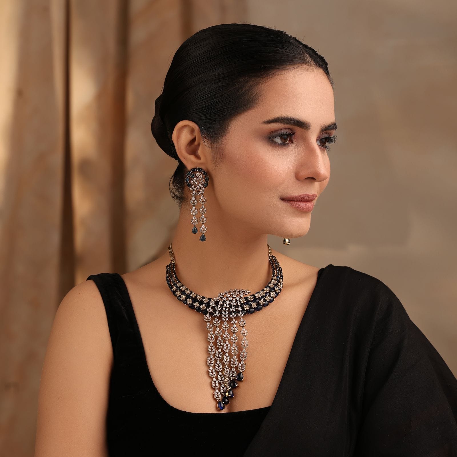 Gulnaar Blue Necklace Set with Earrings