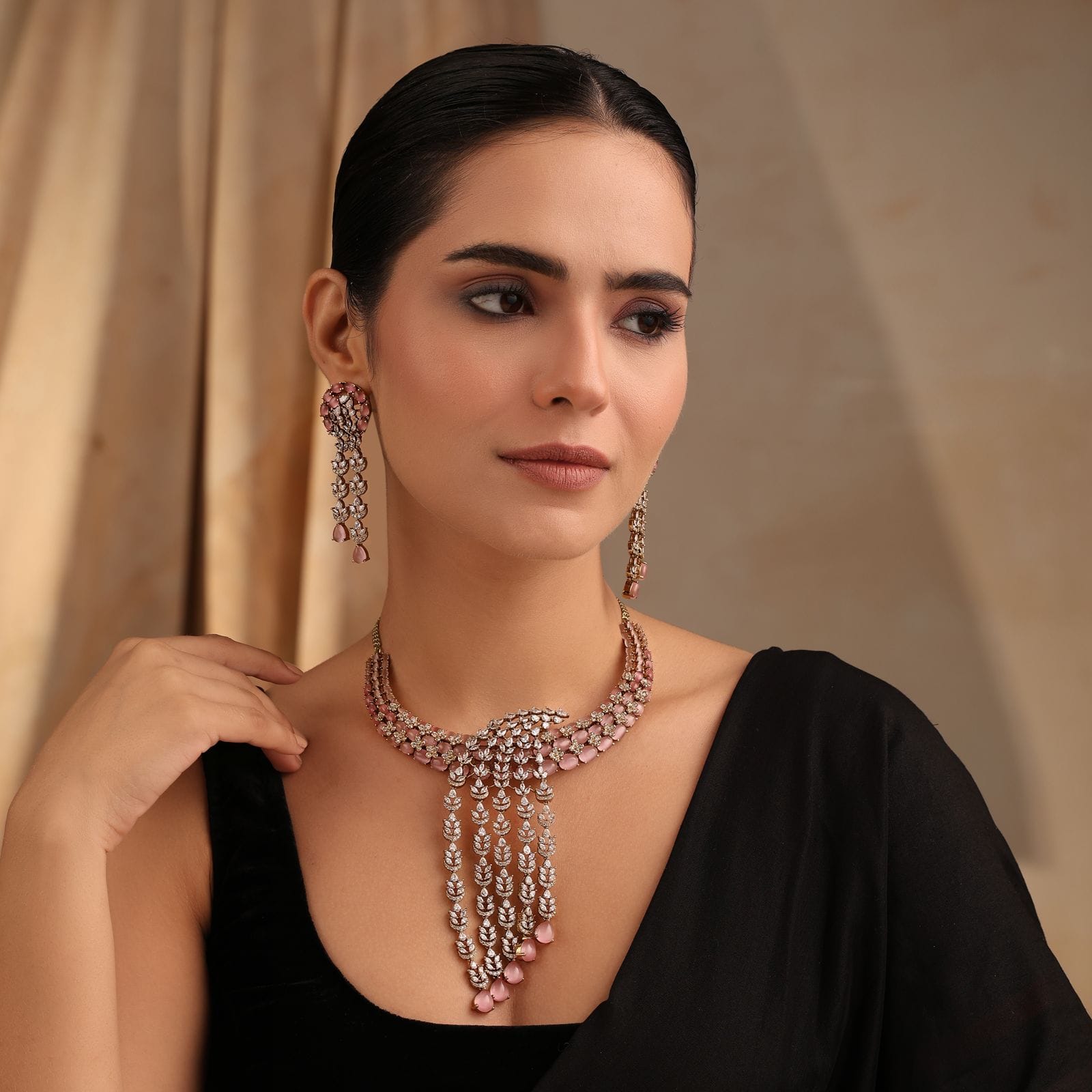 Gulnaar Blush Necklace Set with Earrings