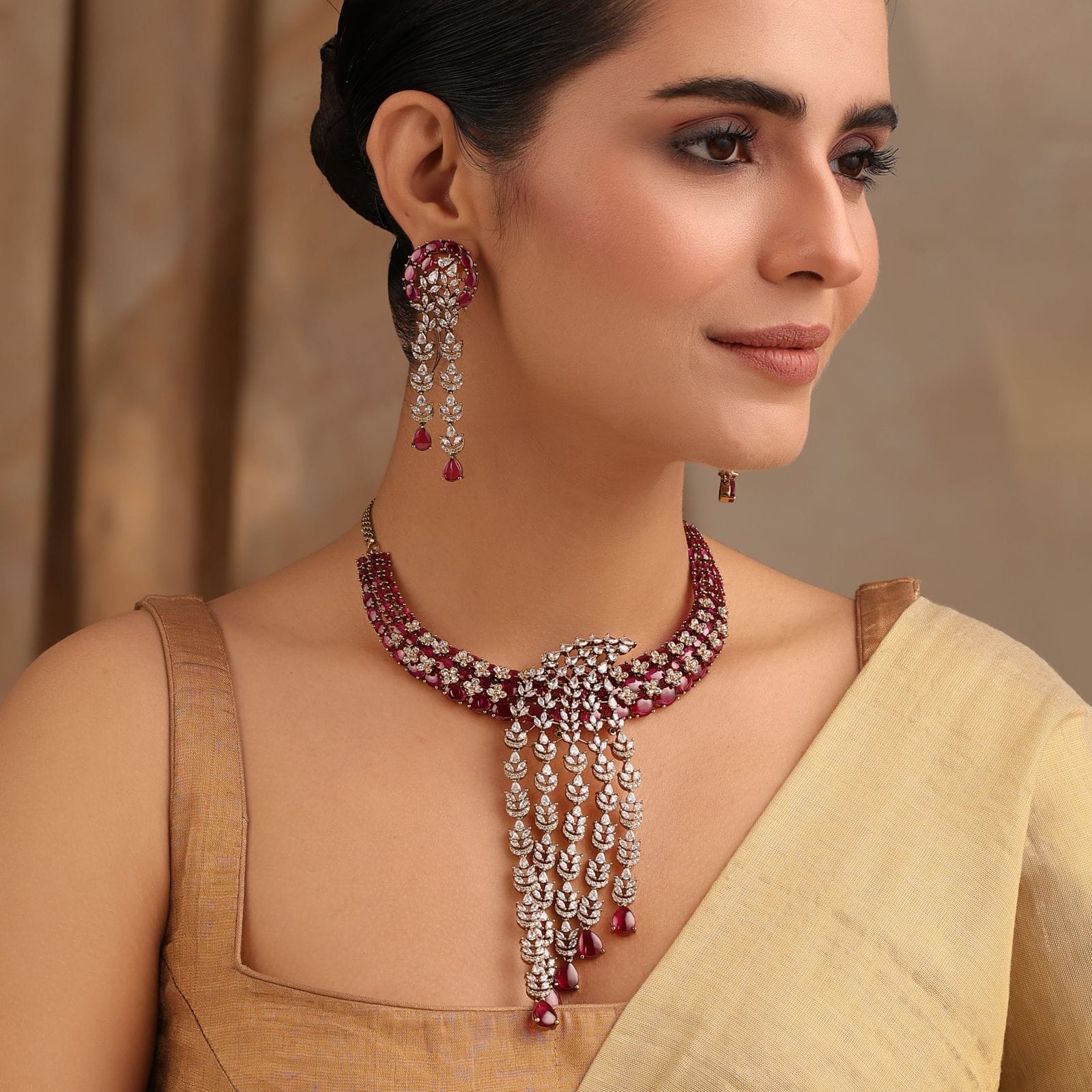 Gulnaar Ruby Cascade Necklace Set