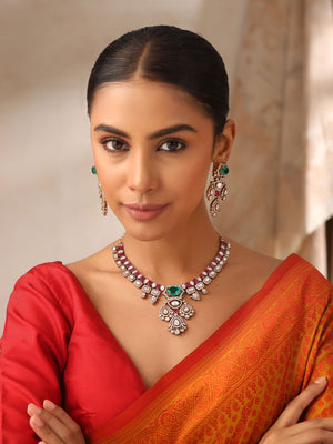 Heer Emerald & Ruby CZ Necklace Set with Polki Drops
