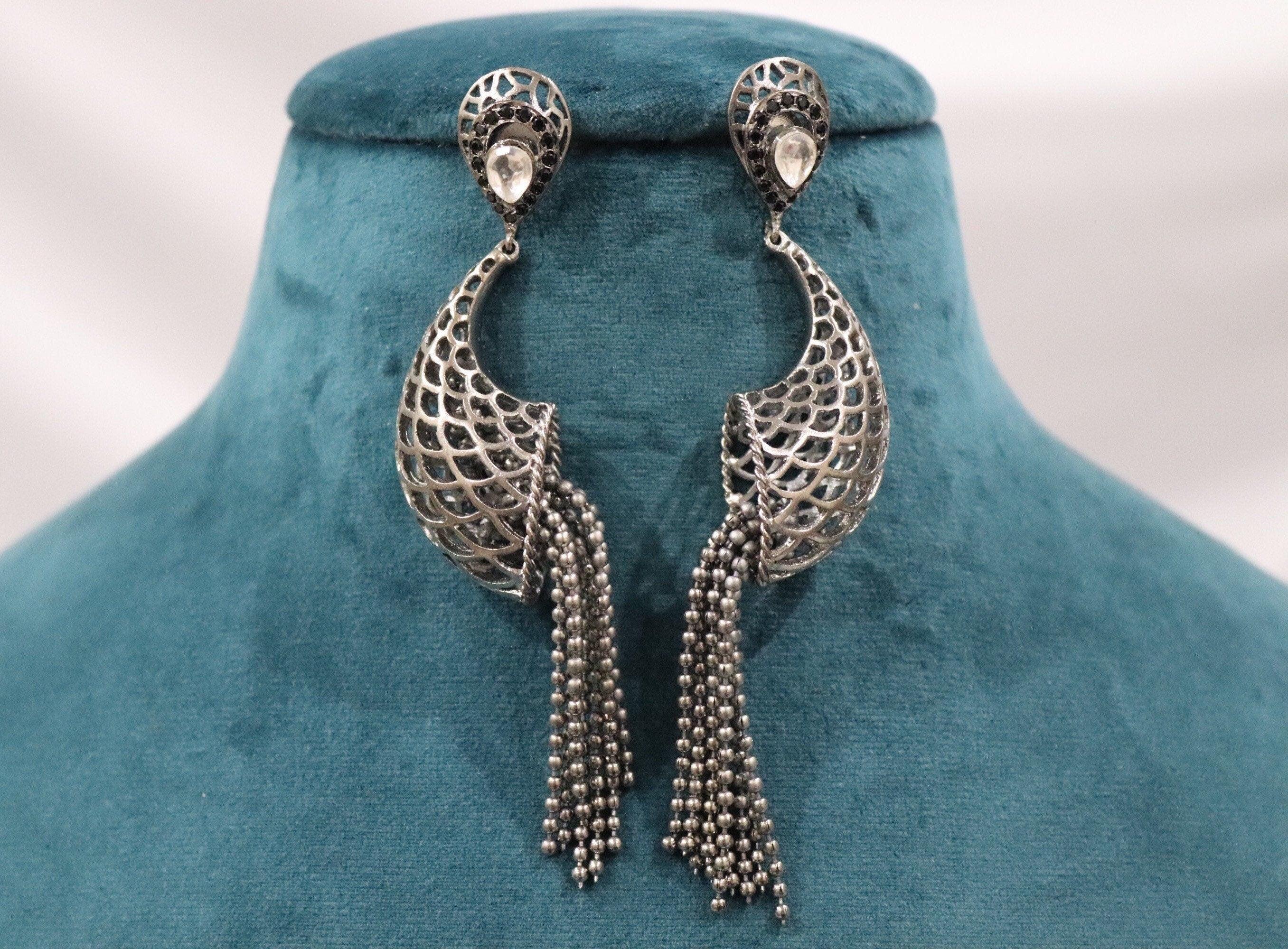Fine Kundan Oxidized Earrings/ Oxidized Jewelry /Indian Earrings/ Indian jewelry/ Boho earrings/ Kundan earrings Bollywood jewelry/