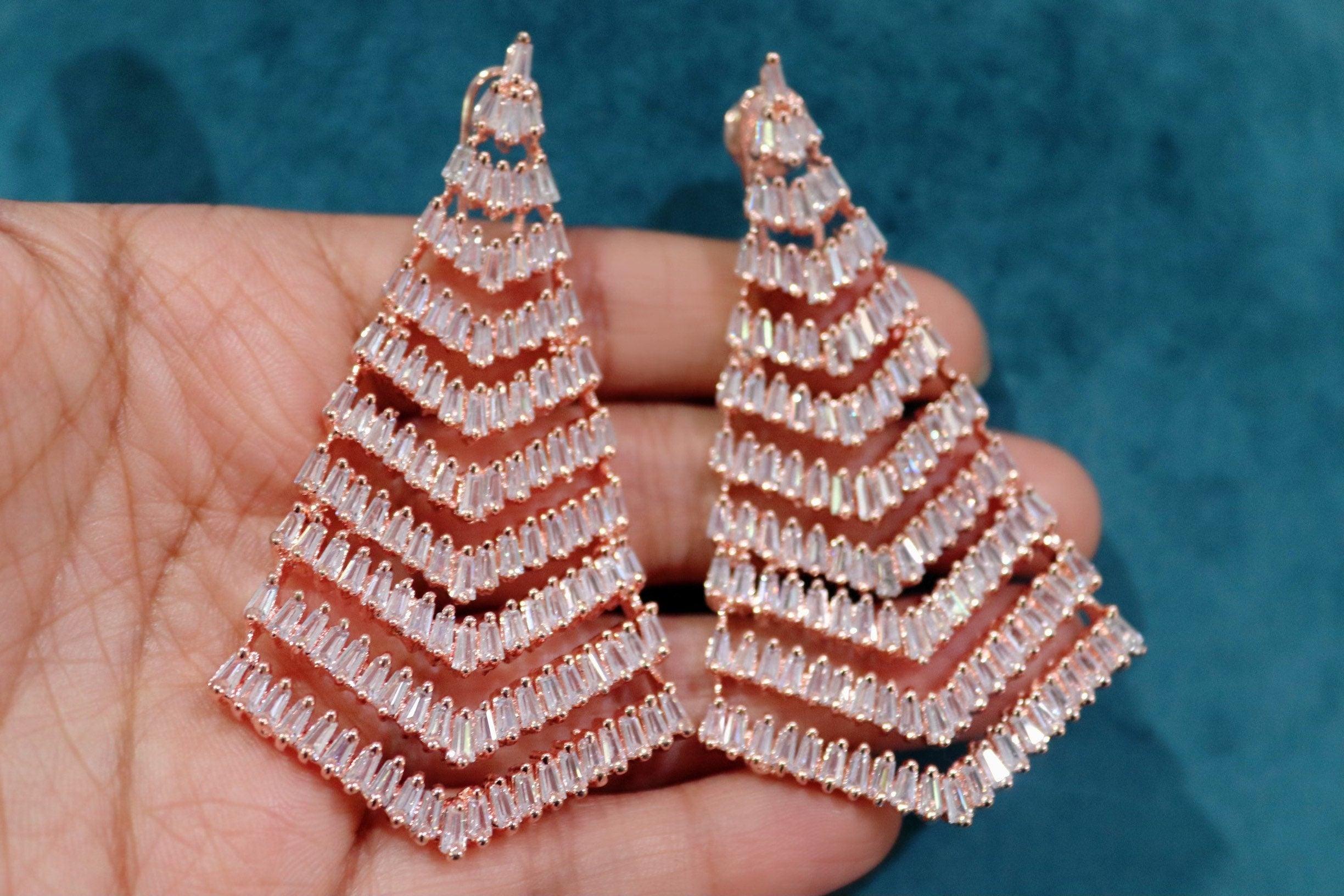 CZ Diamond Earrings | Statement Earrings |Statement Jewelry |Wedding Earrings | Diamond Earrings | Indian earrings | elegant earrings