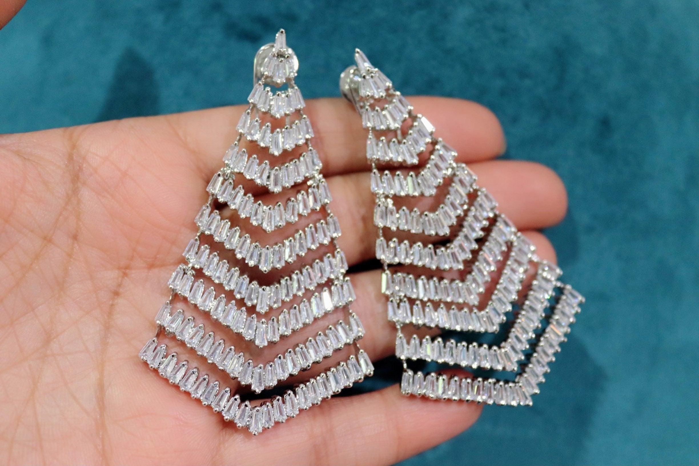 CZ Diamond Earrings | Statement Earrings |Statement Jewelry |Wedding Earrings | Diamond Earrings | Indian earrings | elegant earrings