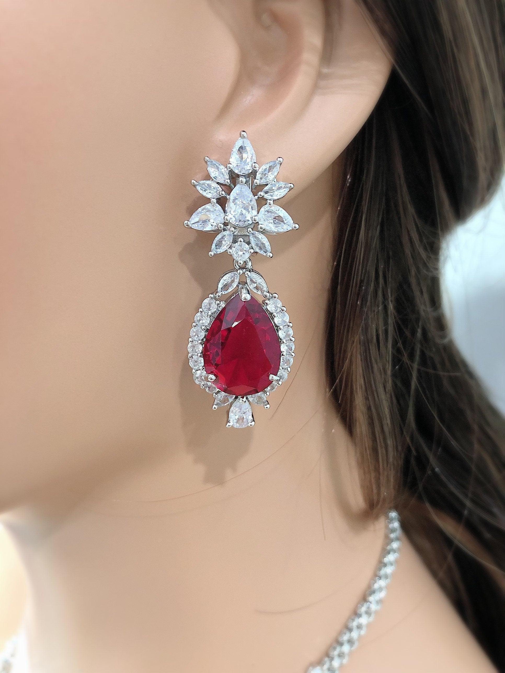 Jan Ruby Cubic Zirconium Necklace/Indian Necklace/ Indian Jewelry/ American Diamond Necklace/ Wedding Necklace/ Diamond Necklace/ Red