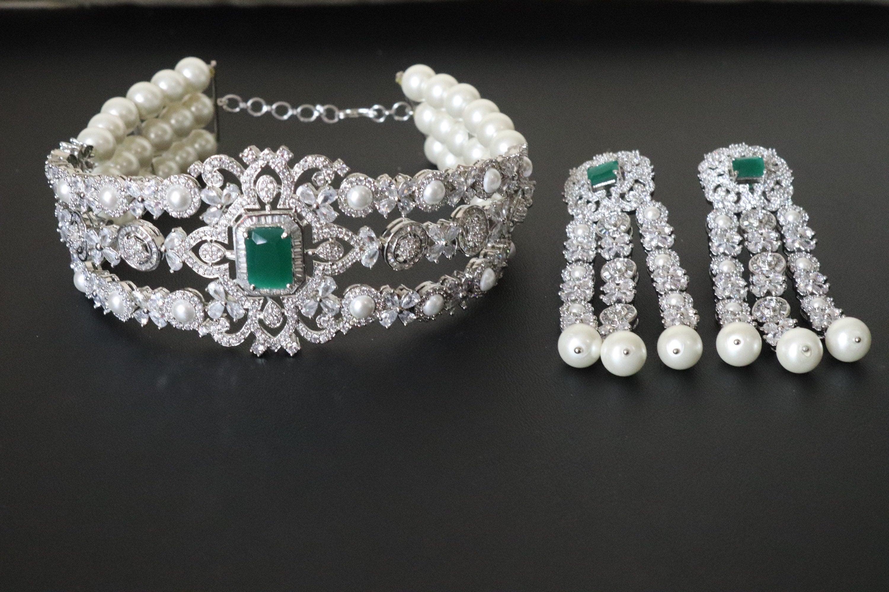 Gina Choker/ CZ Pearl Choker Necklace Set/ Kundan Necklace Set/ Victorian Choker/ Indian Choker