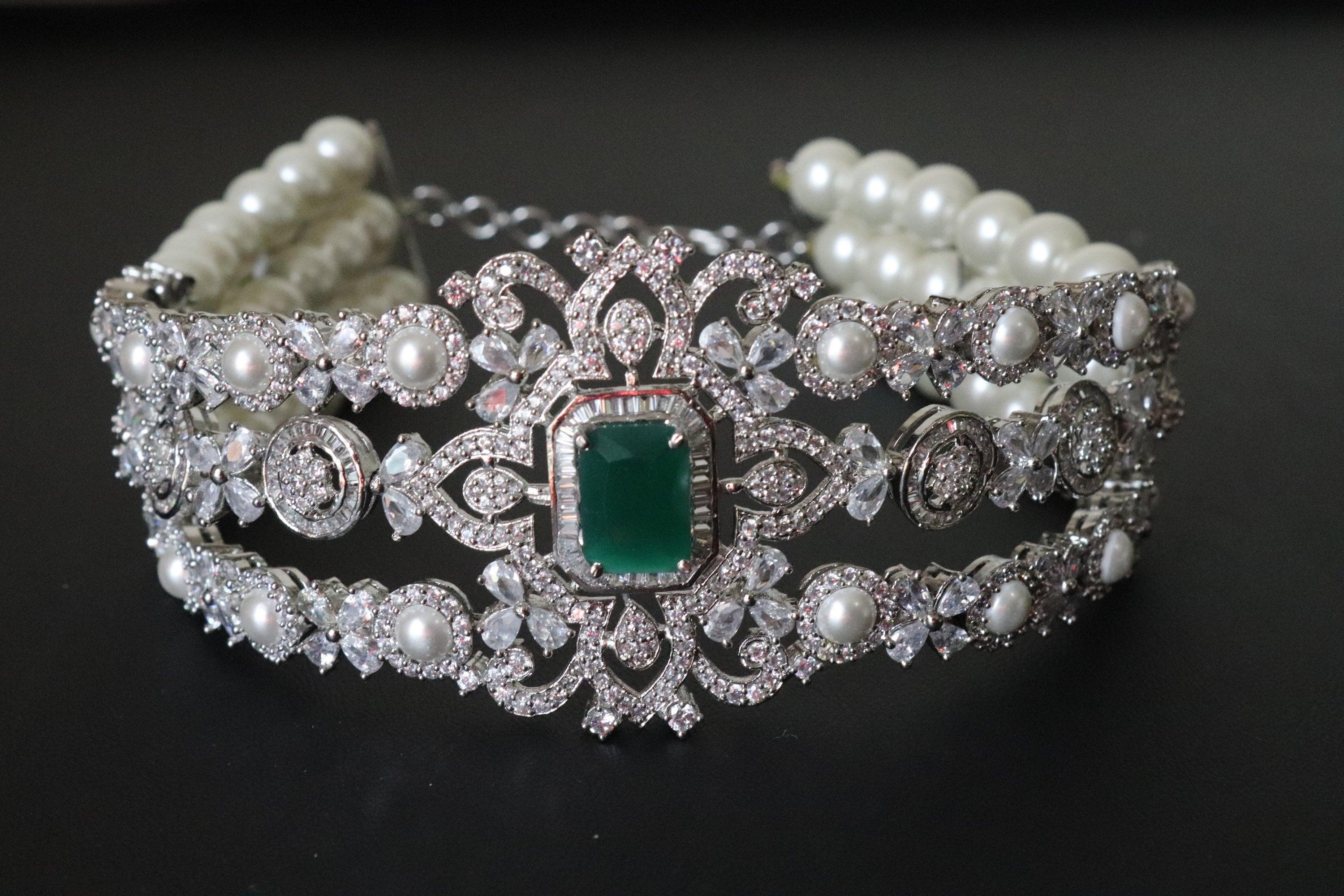 Gina Choker/ CZ Pearl Choker Necklace Set/ Kundan Necklace Set/ Victorian Choker/ Indian Choker