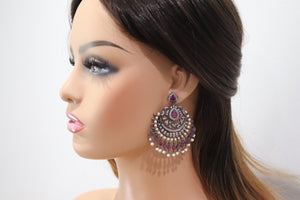 Ruby Chandelier Earrings/ Indian Earrings/ Indian Jewelry/ Pakistani Jewelry/ Cubic Zirconia earrings/ Victorian Earrings/ American Diamond