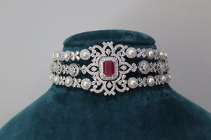 Gina Choker/ CZ Pearl Choker Necklace Set/ Kundan Necklace Set/ Victorian Choker/ Indian Choker