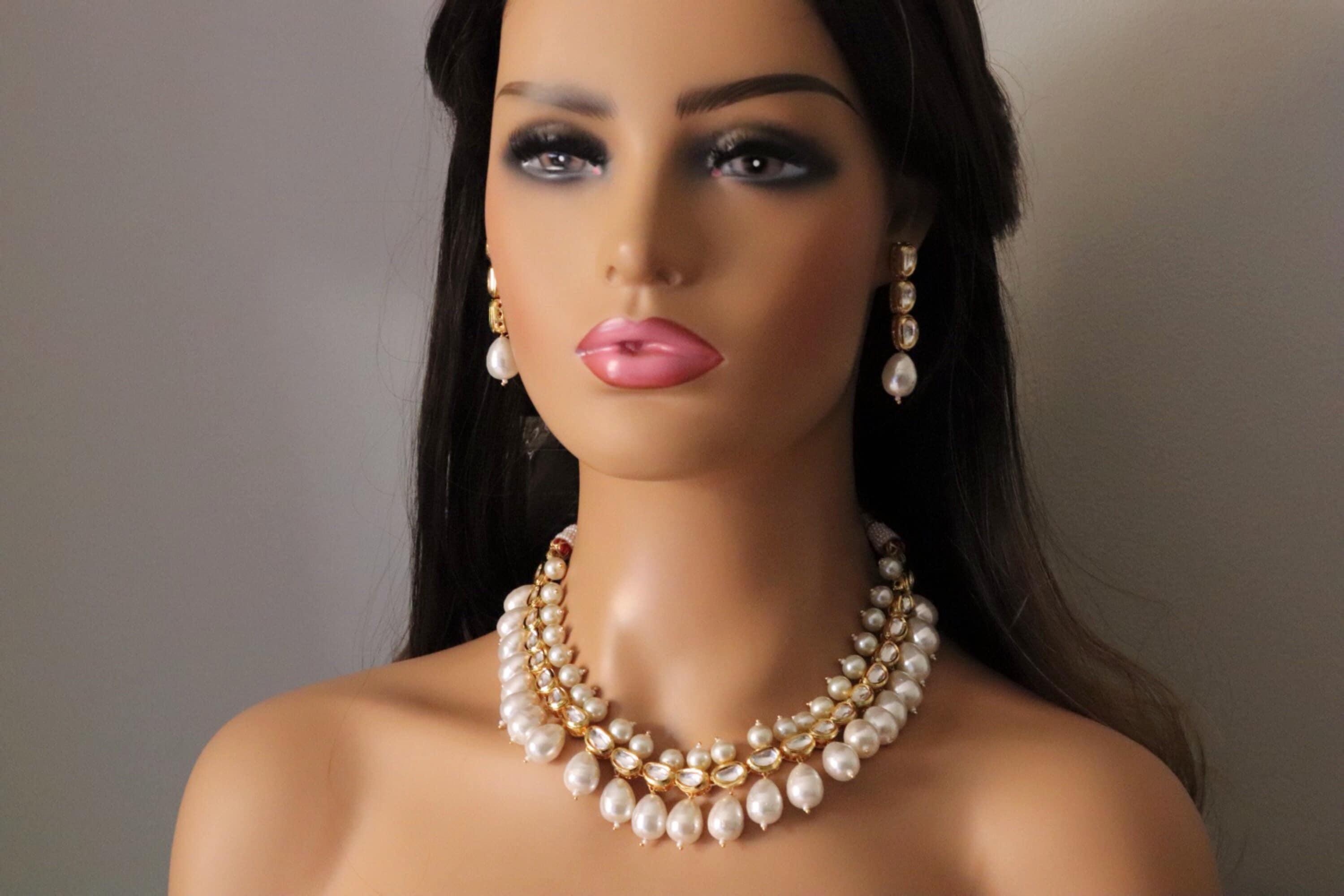Pearl Kundan Necklace / Indian Jewelry / Indian Necklace/ Kundan Jewelry / Indian Jewelry/ Delicate Gold Necklace/ Pakistani Jewelry