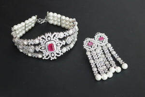 Gina Choker/ CZ Pearl Choker Necklace Set/ Kundan Necklace Set/ Victorian Choker/ Indian Choker