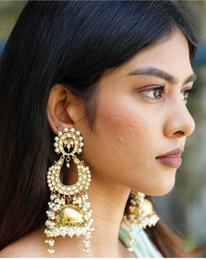 Gold Pearl Jhumkas/ Gold Earrings/ Indian earrings/ Indian jewelry/ Pakistani Jewelry/ Ethnic Jewelry/ Gold Dangle Earrings/ African Jewelry
