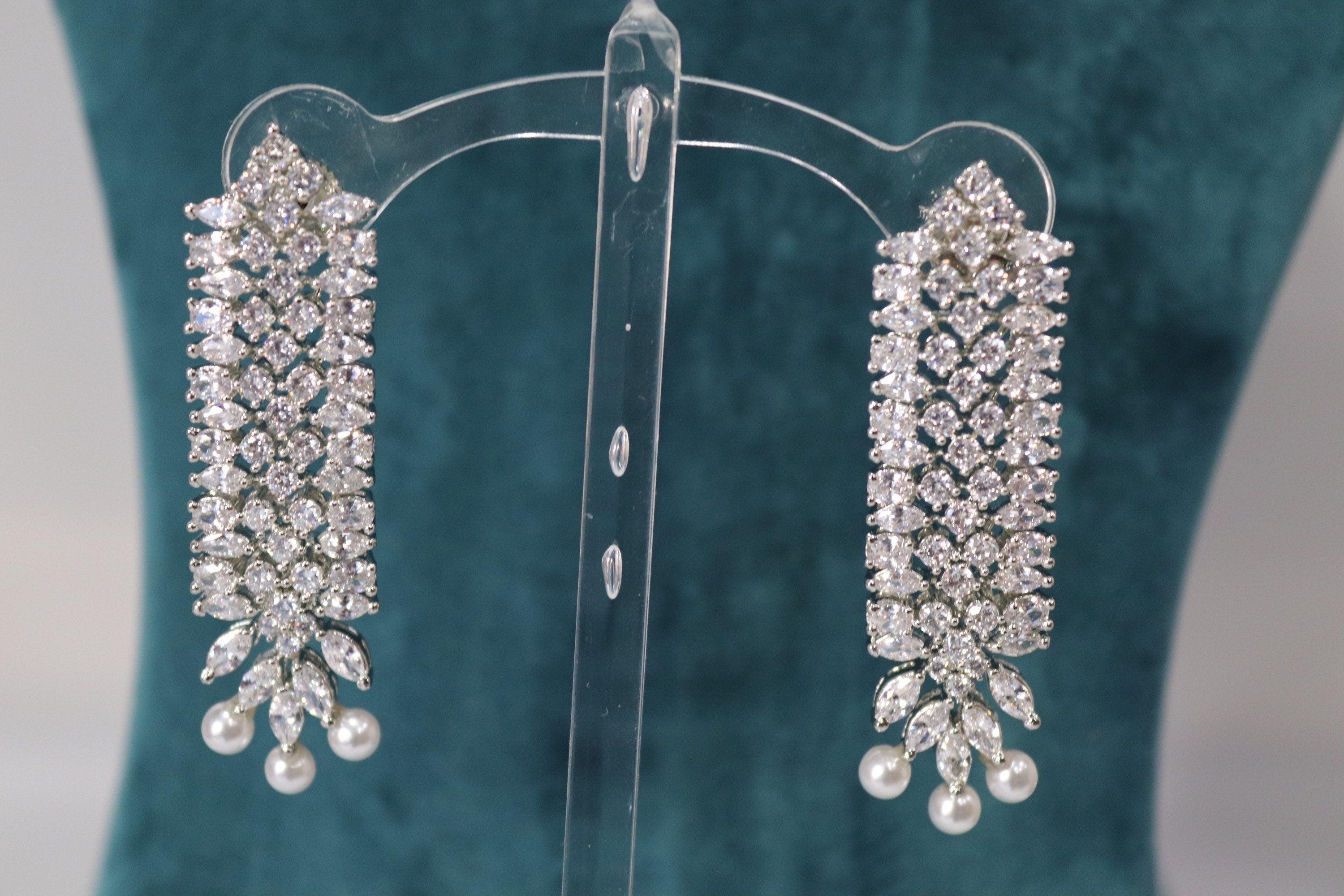 CZ Diamond Pearl Choker Necklace with Earring/ Indian jewelry/ Crystal Choker/ Indian Choker/ Pakistani jewelry/ Bollywood jewelry/Wedding