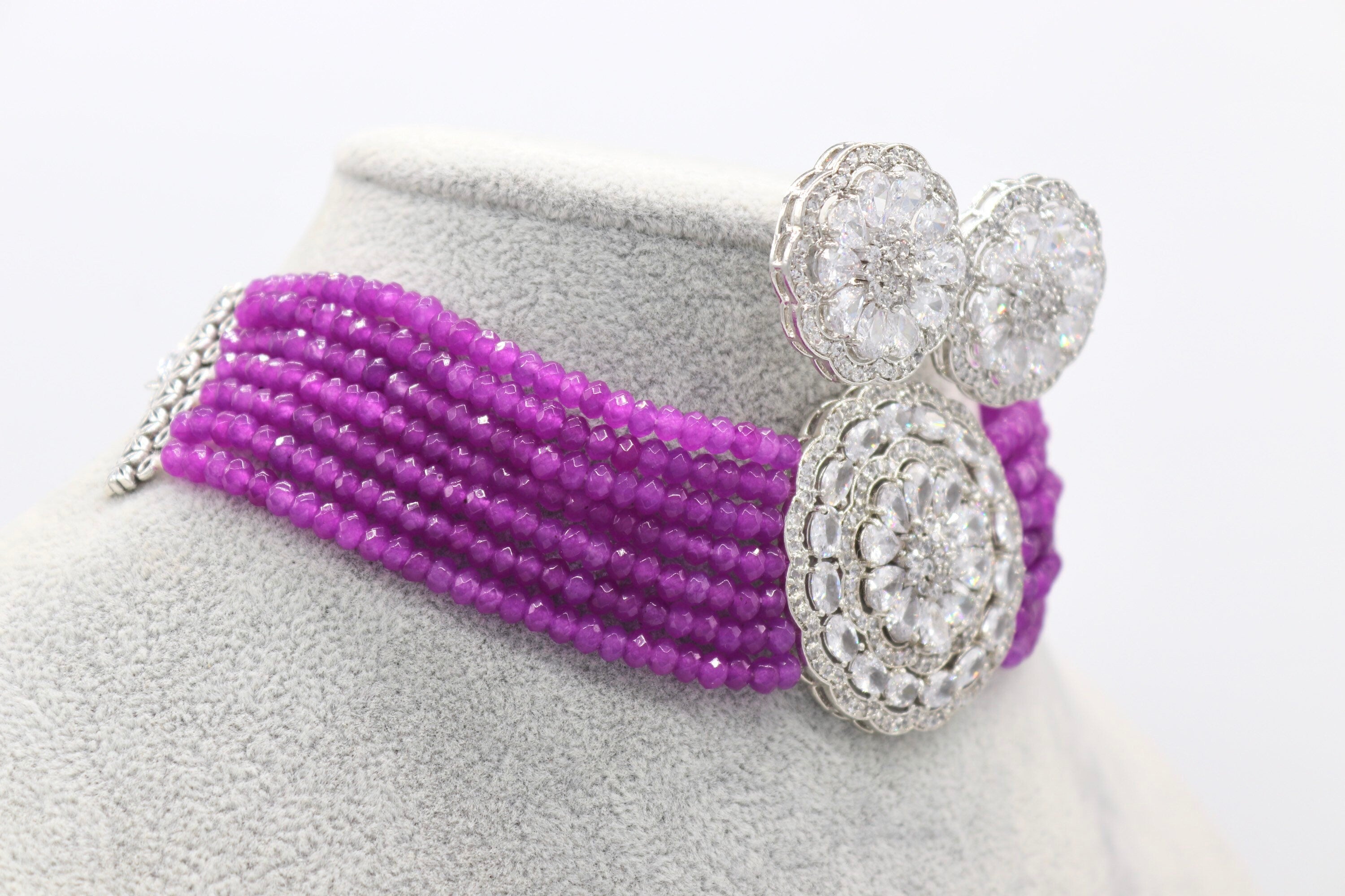 Mona Purple Silver Choker/ Indian Jewelry/ Pakistani Jewelry/ Indian Necklace/ Indian Choker/ Indian Wedding Necklace Set/ Kundan Choker