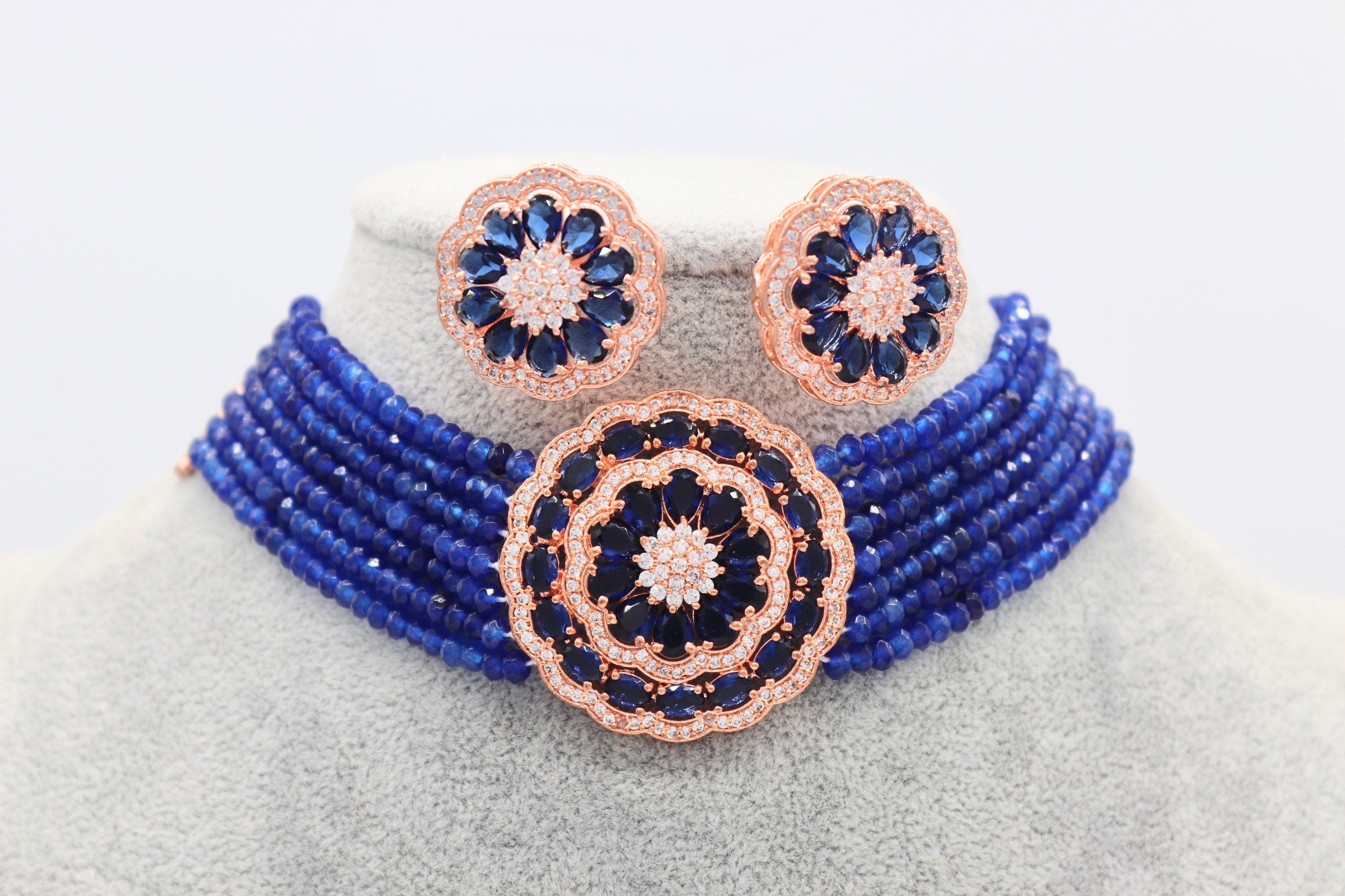 Mona Blue Choker / Indian Choker/ Indian Jewelry/ Pakistani Jewelry/ Bollywood Jewelry/ CZ Choker/ American Diamond/ Blue Choker