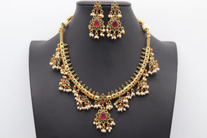 Delicate Ruby- Green Guttapusalu/ South Indian Jewelry/ Gold Necklace/ Indian long Necklace/ Indian Jewelry