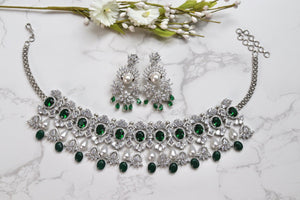 Erika Emerald Diamond Pearl Choker Earrings / Indian jewelry/ Indian Choker/ Pakistani jewelry/ Bollywood jewelry/ Pakistani Necklace